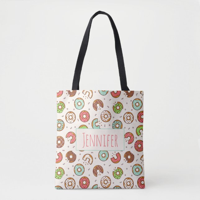 Bolsa Tote Estilo Colorido de Padrão de Rosquinha Retroativo (Frente)