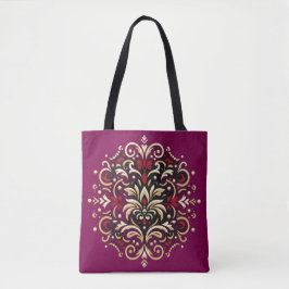 Bolsa Tote Estilo Damasco em Vermelho, Dourado e Preto