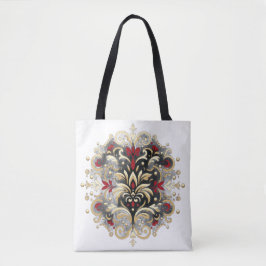 Bolsa Tote Estilo Damask em Vermelho, Dourado e Preto