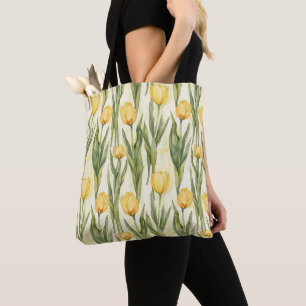 Bolsa Tote Estilo de Aquarela Tulipas Amarelas Impressão