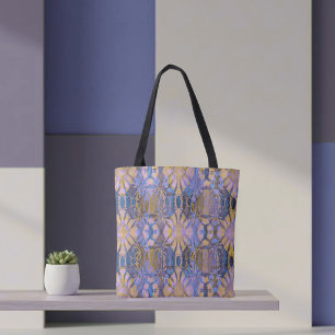 Bolsa Tote Estilo de Batik Azul, Amarelo e Roxo