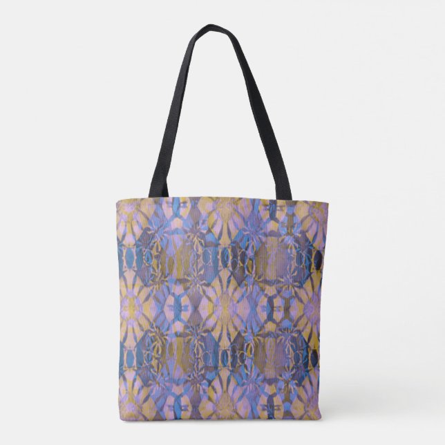 Bolsa Tote Estilo de Batik Azul, Amarelo e Roxo (Verso)
