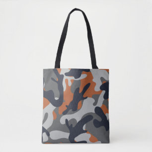 Bolsa Tote Estilo de Camuflagem Laranja, Preto e Cinza