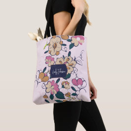 Bolsa Tote Estilo de Desenho Floral de Prado Boêmio