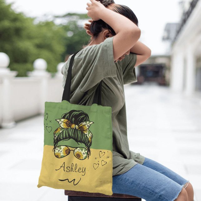 Bolsa Tote Estilo de girassol Nome personalizado (Criador carregado)