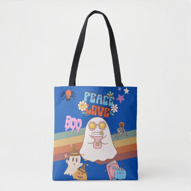 Bolsa Tote Estilo de Groovy Fantasma Bonito Saco Azul de Paz  (Frente)