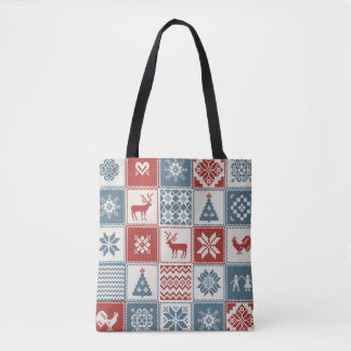 Bolsa Tote Estilo de Patches: Padrão Ornamental de Natal