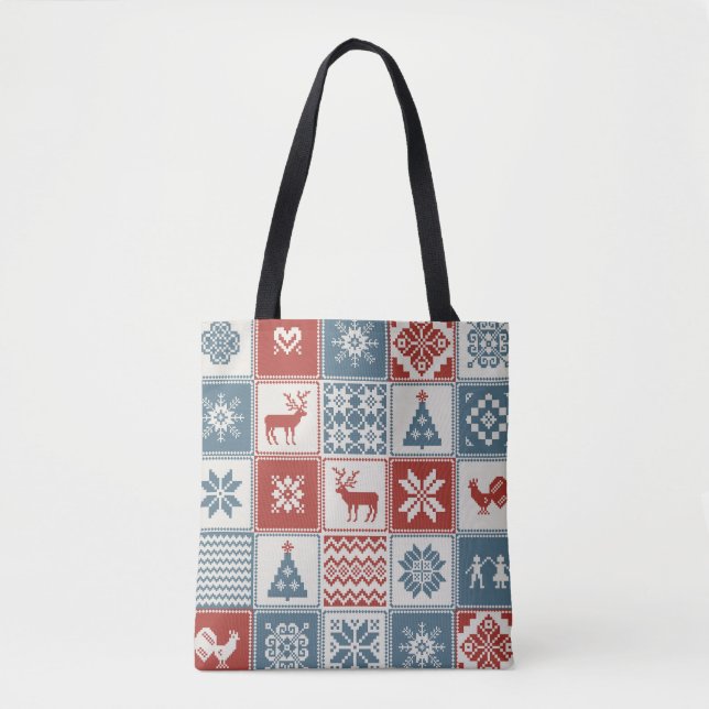 Bolsa Tote Estilo de Patches: Padrão Ornamental de Natal (Frente)