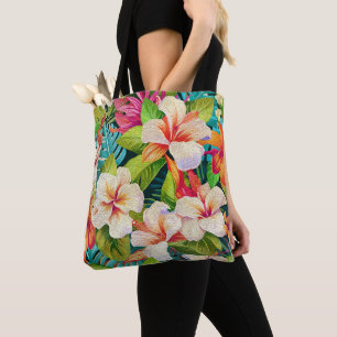 Bolsa Tote Estilo de Pintura a Óleo Floral Tropical