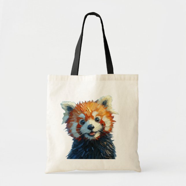 Bolsa Tote Estilo de Pintura de Óleo de Saco de Panda Vermelh (Frente)