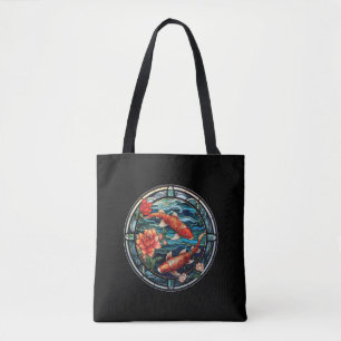 Bolsa Tote Estilo de Vidro Asiático Koi Fish e Camellias