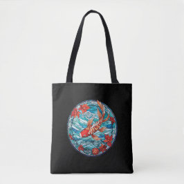 Bolsa Tote Estilo de Vidro Asiático Koi Fish e Camellias