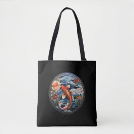 Bolsa Tote Estilo de Vidro Asiático Koi Fish e Camellias