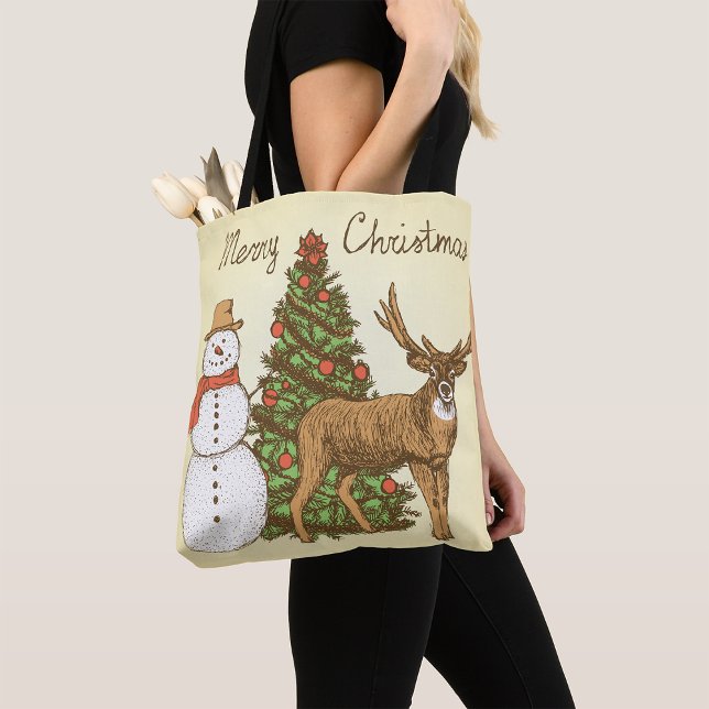 Bolsa Tote Estilo de Vintage Feliz Natal (Criador carregado)