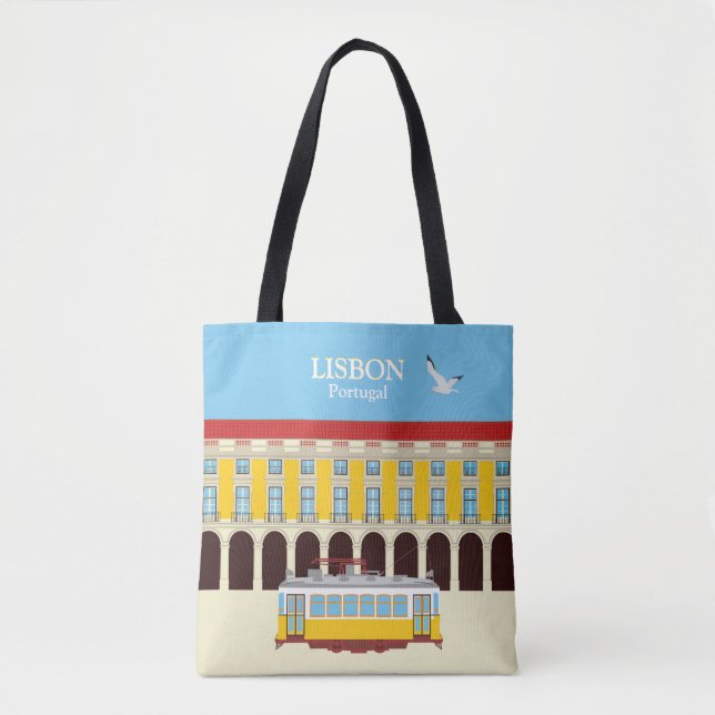 Bolsa Tote Estilo de vintagem do elétrico amarelo de Lisboa (Frente)