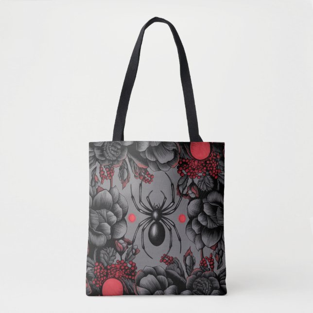 Bolsa Tote Estilo gótico de design de Aranha Floral (Frente)