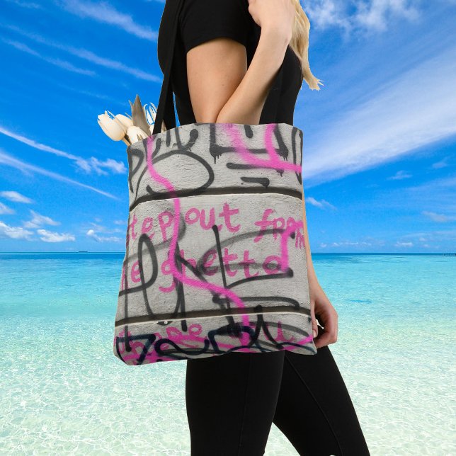 Bolsa Tote Estilo Grafite Urbana Rosa e Cinza (Graffiti design on Shoulder Bag)