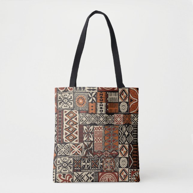Bolsa Tote estilo havaiano tapa tecido abstrato patchwo triba (Frente)