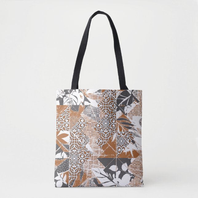 Bolsa Tote estilo havaiano tapa tecido abstrato patchwo triba (Frente)