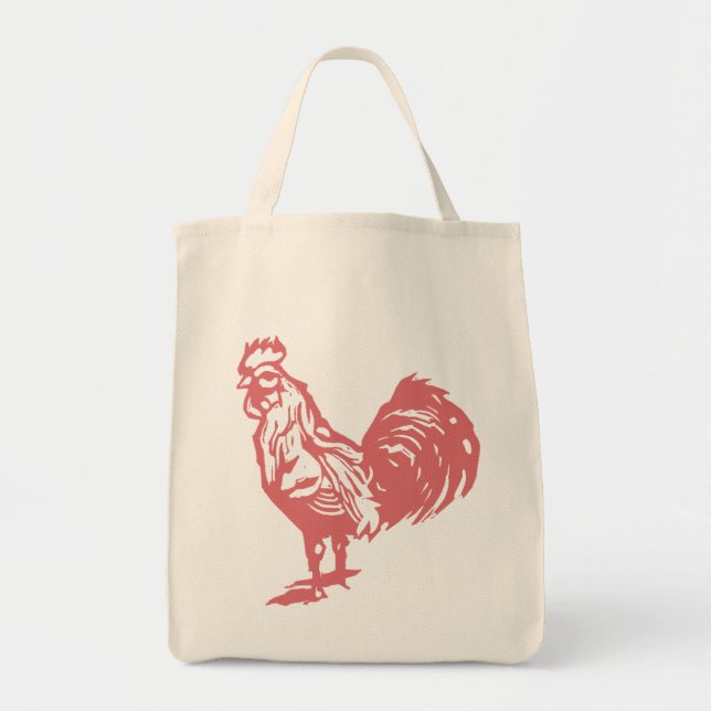 Bolsa Tote Estilo Letterpress Rooster Vermelho (Frente)