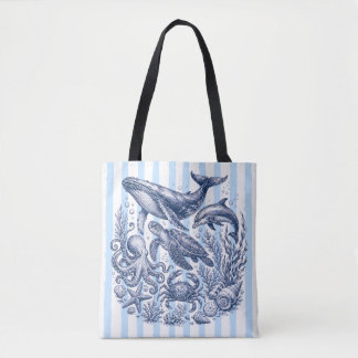 Bolsa Tote Estilo Náutico de Vida Oceânica Azul Vintage