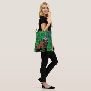 Bolsa Tote Estilo Pop Art de Bisonte Lançando Homem em Meioto