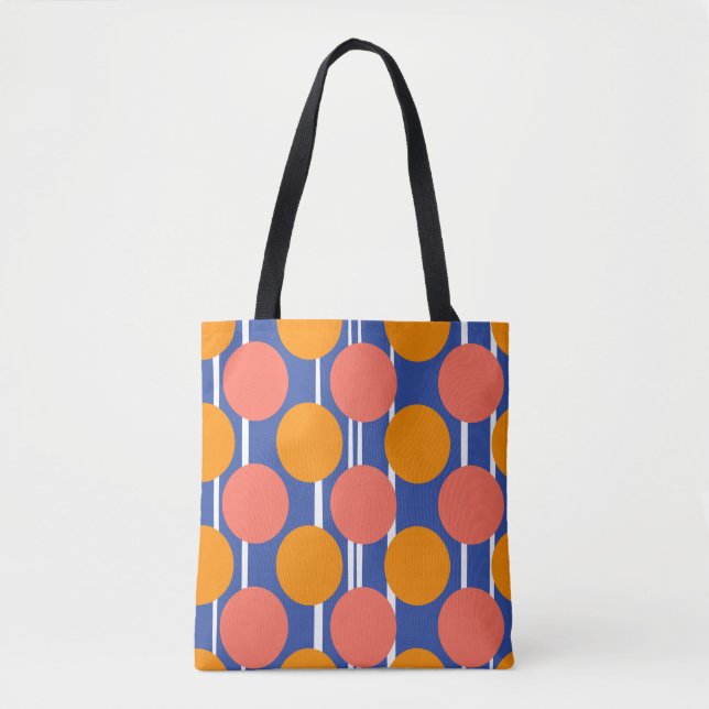 Bolsa Tote Estilo Retro de Meados do Século Laranja Azul Boli (Frente)