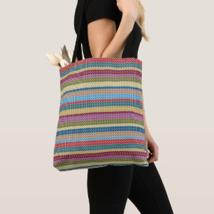 Bolsa Tote Estilo Tricotado de Listras Multicoloridas