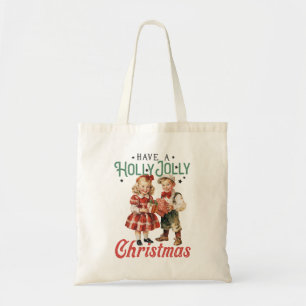 Bolsa Tote Estilo Vintage Crianças de Natal Holly Jolly