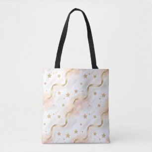 Bolsa Tote Estilosa com Estrelas Douradas e Aquare