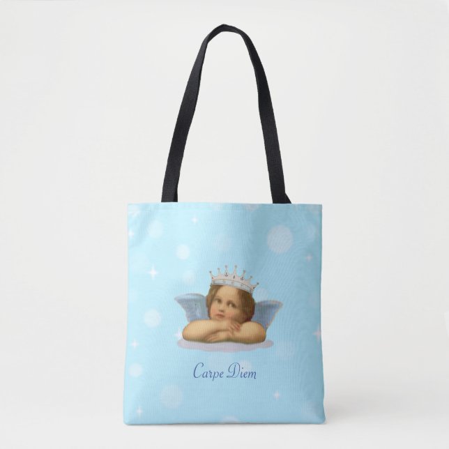 Bolsa Tote Estiloso Querubim Rafael Real em Azul Claro (Frente)