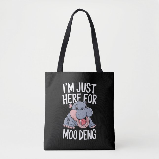 Bolsa Tote Estou aqui para Moo Deng Cute Baby Hippo (Frente)