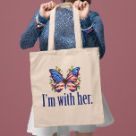 Bolsa Tote Estou com o Kamala Harris para o Presidente Borbol<br><div class="desc">Estou com a bolsa de tote dela. Apoie Kamala Harris para o presidente. Linda borboleta de bandeira americana com flores bonito para um democrata que gosta de designs políticos bonitinhos.</div>