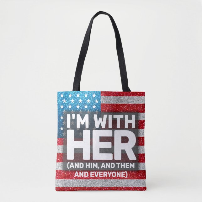 Bolsa Tote Estou com o seu LGBTQ American Flag Glitter (Frente)