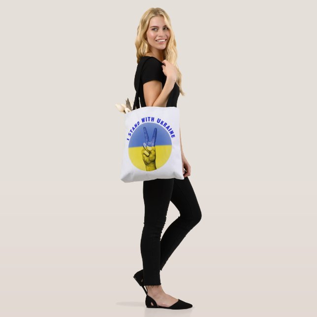 BOLSA TOTE ESTOU COM O SINAL DE PAZ UCRÂNICO AZUL AMARELO (No(a) Modelo)