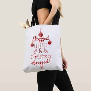 Bolsa Tote Estou Estressado Bênção e Obsessão de Natal Vermel