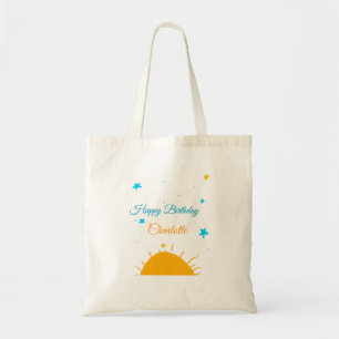 Bolsa Tote Estrela azul-amarela feliz aniversário adicione te