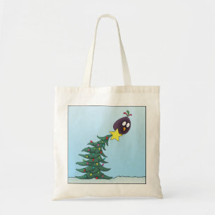 Bolsa Tote Estrela de Natal de Pássaro de Cartoon
