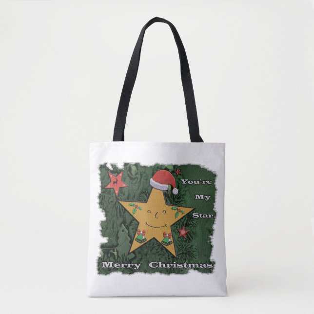 Bolsa Tote Estrela de pão de Natal feliz (Frente)