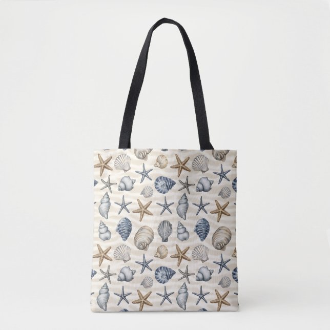 Bolsa Tote Estrela-do-mar Costeira elementos de Conchas Desig (Frente)