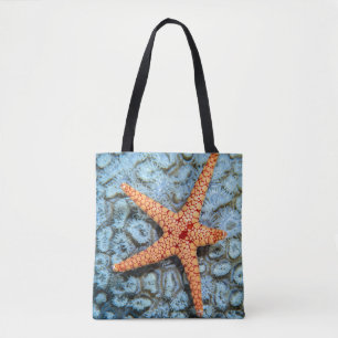 Bolsa Tote Estrela do mar em um coral com Polips