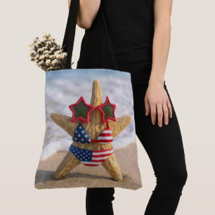 Bolsa Tote Estrela-do-mar vestindo biquíni com bandeira e ócu