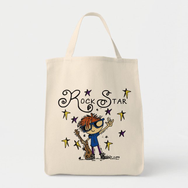 Bolsa Tote Estrela do rock do menino do Redhead (Frente)
