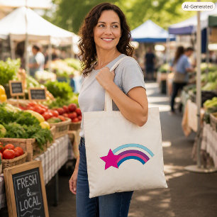 Bolsa Tote Estrela Retro Pastel e Arco-íris