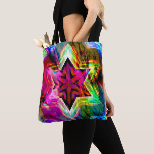 Bolsa Tote Estrela virtual com bordas em tons néon coloridos