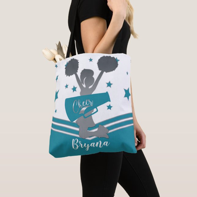 Bolsa Tote Estrelas Brancas Prateadas Turquesa Animam Torcida (Close Up)