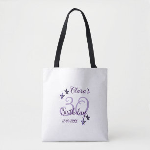 Bolsa Tote Estrelas brilhantes roxas retro moderno aniversári