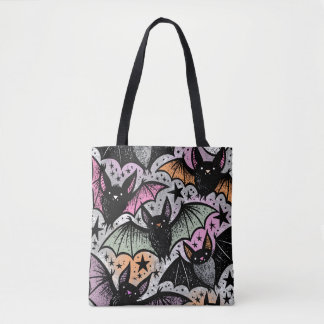 Bolsa Tote Estrelas Coloridas Morcegos Fantasiosos Padrão Hal