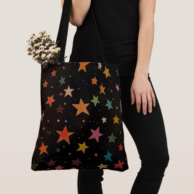 Bolsa Tote Estrelas Cores do Arco-Íris Cuta Galáxias Fundo Pr (Close Up)