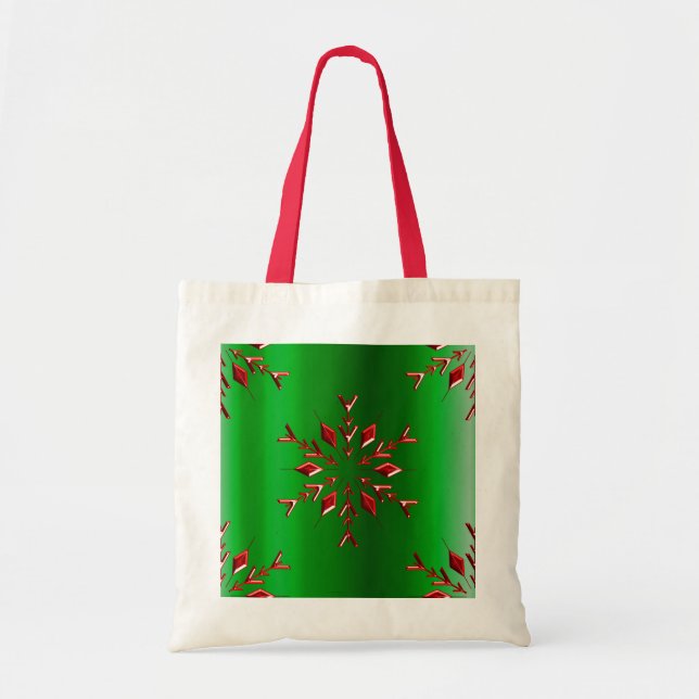 Bolsa Tote Estrelas de Natal Vermelho em Verde (Frente)